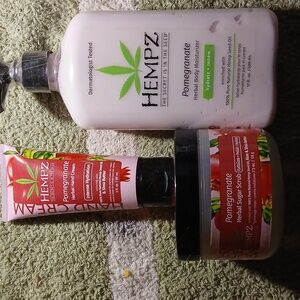(3) HEMPZ POMEGRANATE MOISTURIZER, HAND CREAM, SUGAR SCRUB